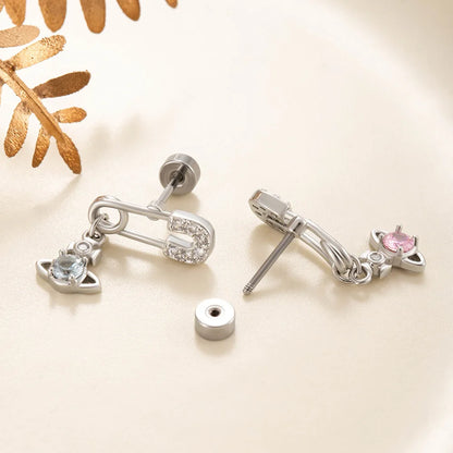 1 PCS Cute Pink Zircon Crystal Ear Bone Nail 316L Medical Titanium Steel Star Stud Earrings for Women Y2K Punk Piercing Jewelry.