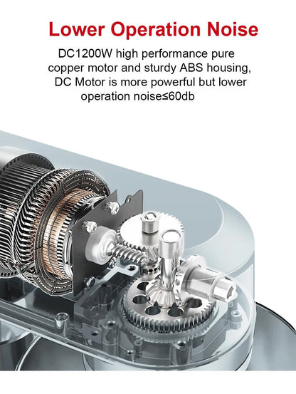 BioloMix BM601 1200W Kitchen Food Stand Mixer, Cream Egg Whisk, Cake Dough Kneader, 6L Capacity, Stainless Steel Bowl.