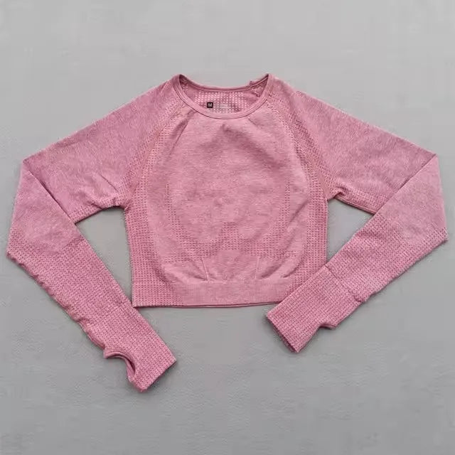 Seamless Yoga Shirt Women Fitness Long Sleeve Crop Top Workout Tops Gym Clothes Sportswear Running T-shirts.