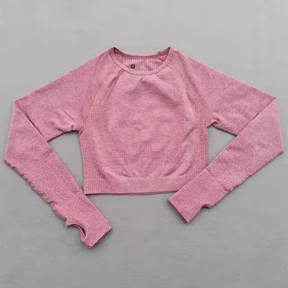 Seamless Yoga Shirt Women Fitness Long Sleeve Crop Top Workout Tops Gym Clothes Sportswear Running T-shirts.