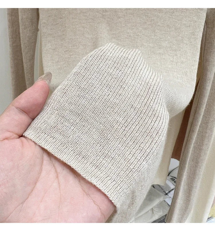 Spring  Basic O-Neck Slim T-Shirt Women Solid Multi Color All-Match Trend Casual Top Screw Knit Long Sleeve Elastic Office Lady.