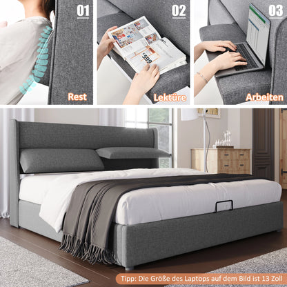 KOMHTOM Polsterbett Doppelbett, Verstellbare Kopfstützen, Stauraumbett, ohne Matratze