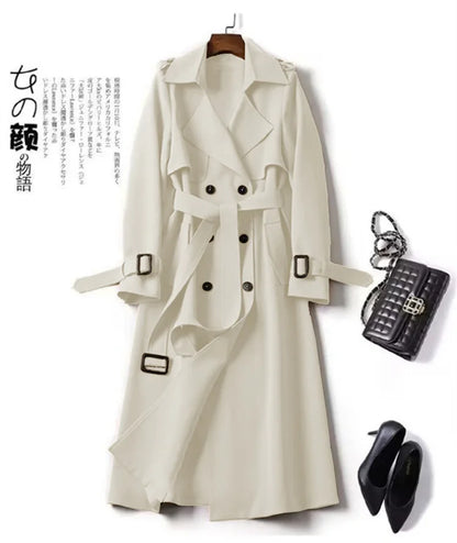 Herbst Winter Langarm Graben Mantel Für Frauen 2024 Mode Lose Büro Dame Lange Outer Jacke Mäntel Weibliche Kleidung