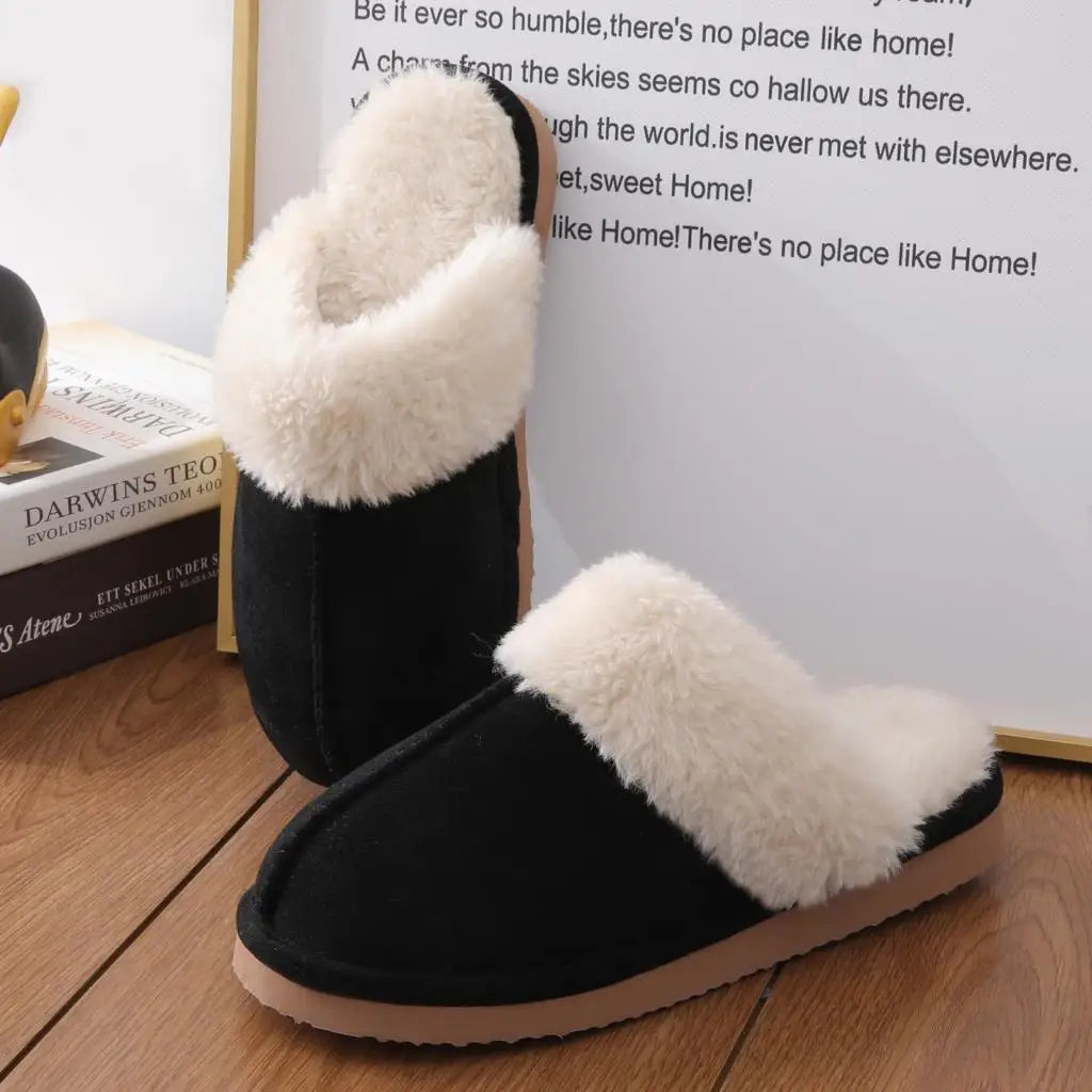 Kidmi Winter Men Plush Slippers Suede Fuzzy Soft Fluffy Collar Lining Men Slippers Indoor Warm Furry Fur House Flat Men Shoes.