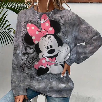 Damen-Sweatshirt mit Mickey-Mouse-Aufdruck, High-Street-Damen-Hoodie, Kleidung mit Y2K-Muster, lässiger Rundhalspullover.