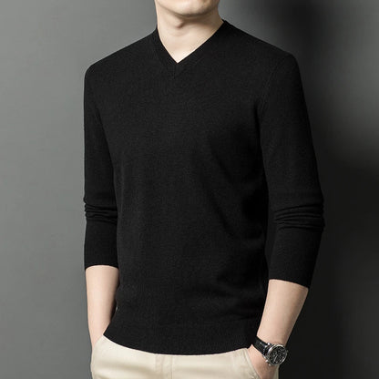 New Sweatwear Men's V Neck Basic Solid Color Sweaters Round Neck Elastic Pullovers Warm Autumn Knitted Oversized Sweater Men