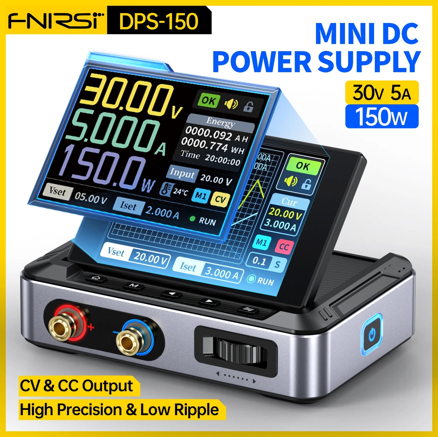 FNIRSI DPS-150 Laboratory DC Power Supply CNC Adjustable 30V 5A Digit Display Mini Portable Regulator Switching Power Supply.