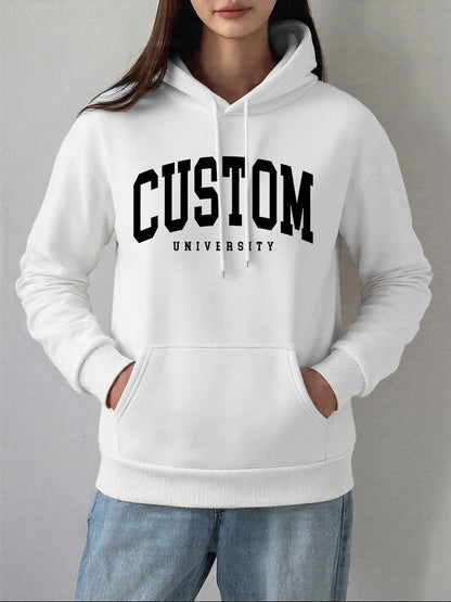 Custom University Printed Hoodies Women Basics Pocket Sweatshirts Autumn Fleece Warm Pullovers Comfortable Casual Womans Clothes.