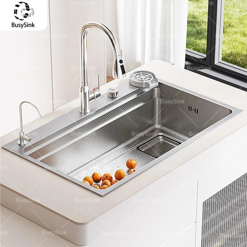 Household Rust Proof 304 Stainless Steel Kitchen Sink Handcrafted Thickened Undermount Wash Vegetable Basin Large Single Slot