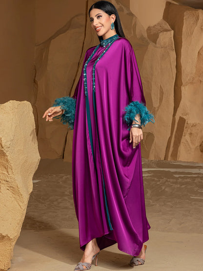 Luxury Dubai Abayas Diamonds Kimono Jalabiya Women Muslim Dress Sets 2PCS Turkey Kebaya Caftan Marocain Femme Robe Ramadan Eid.