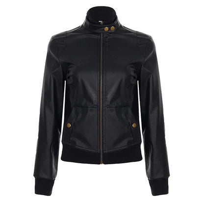 AltGoth Harajuku Streetwear Pu Leder Jacke Mall Gothic Cyber Punk Rollkragen Crop Mäntel Hipster Dark Grunge Rave Outfit Femme