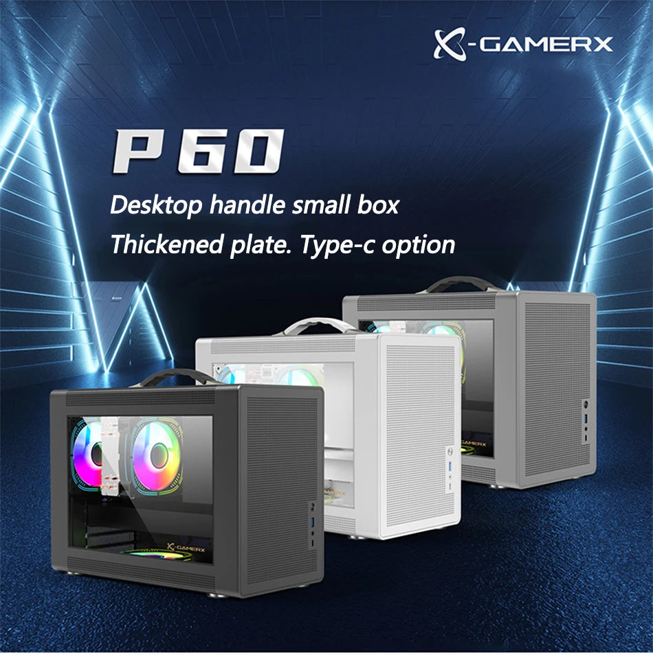 Power Train P60 Desktop MATX Case Handheld Portable Mesh Version PC Small Chassis Supports 350mm Graphics Card Type-C Interface.