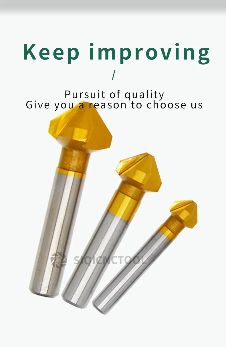 SLUGB 90 Grad 3-schneidiges HSS-Fasenfräser-Schaftfräser-Werkzeug für Holz, Stahl, Senker, Bohrer-Set, Elektrowerkzeug, fertig