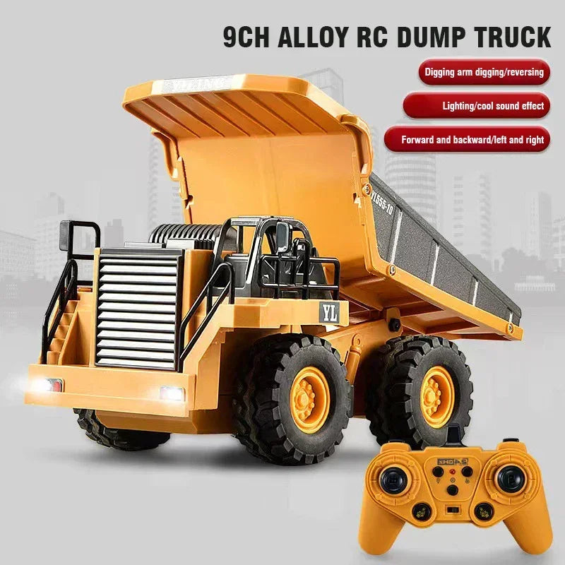 9Ch Rc Car 2.4G Remote Controlled Multi-Functional Dump Truck Bulldozer Excavator Engineering Vehicle Kids Toys for Boys Gifts.
