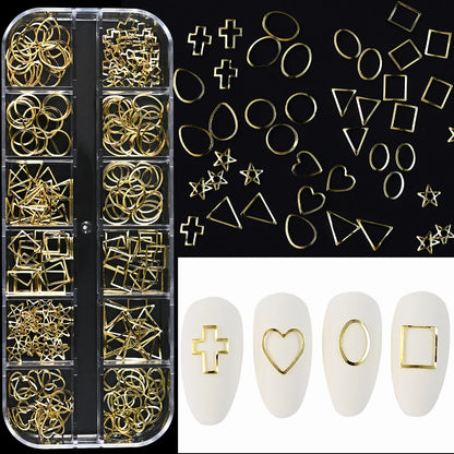 12Grids Moon Star Nails Gold Metallic Nail Sequins Charms 3D Nail Art Tips Decoration  3D Metal Moon Star Sun Bead Rivet Nail Je.