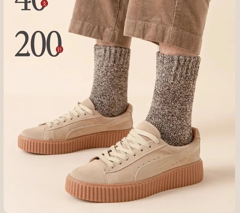 5 pairs of men's mid-calf thick winter fleece-lined thermal terry socks, blended cashmere solid color towel socks.