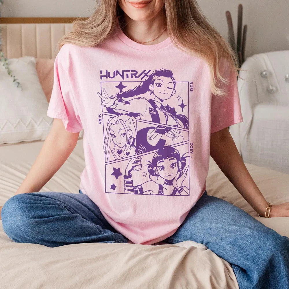 HUNTRIX K-pop Demon Hunter Anime T-shirt Harajuku O-neck Casual Shirt Fans Gift.