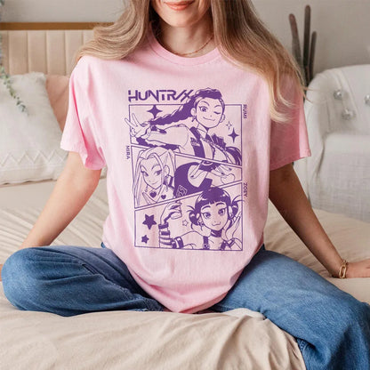HUNTRIX K-pop Demon Hunter Anime T-shirt Harajuku O-neck Casual Shirt Fans Gift.