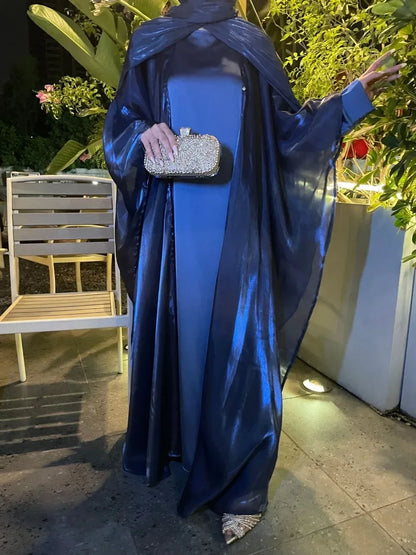 Eid Ramadan Muslim Women Modest Dress 2 Piece Set Arab Open Abayas Vestidos Saudi Cardigan Robe Dubai Morocco Dresses Jalabiya.