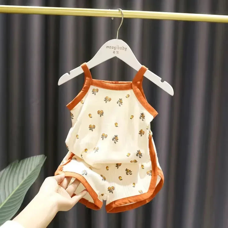 Baby Kleidung Sets Sommer Kleinkind Mädchen Strap Anzüge Baumwolle Druck Baby Jungen Tops T und Shorts Infant Trainingsanzug Neugeborenen Sets