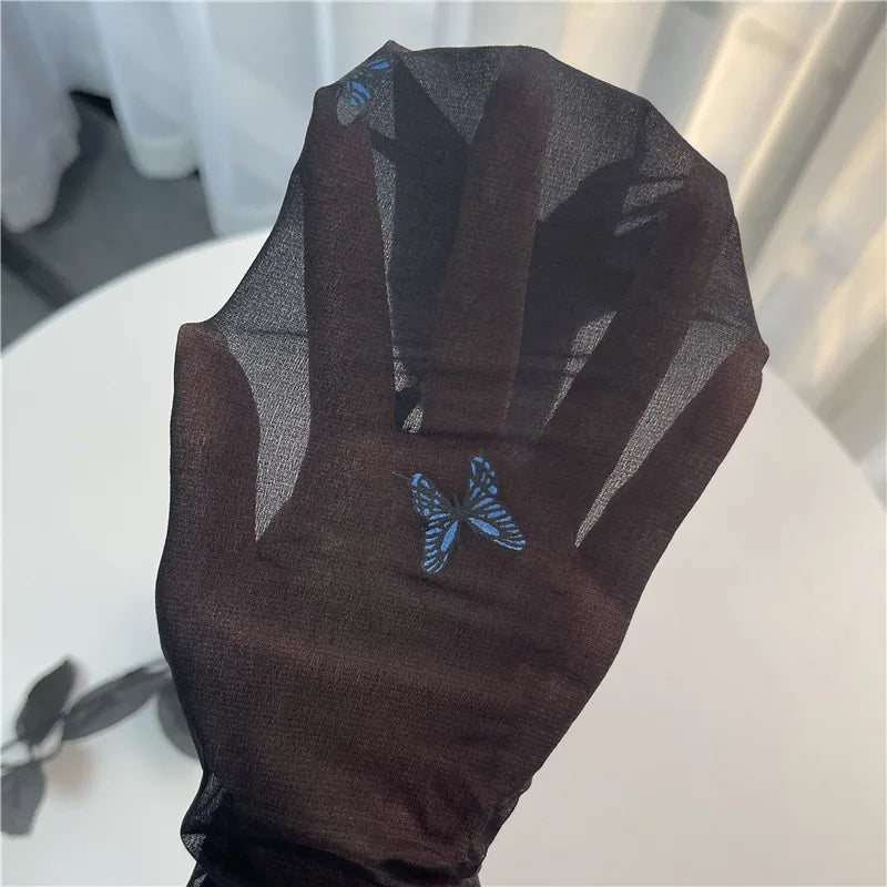 Blue Butterfly Print Tights Ultra-thin Slim Fit Pantyhose Elastic Butterfly Pattern Stockings Women's Stockings Hosiery.