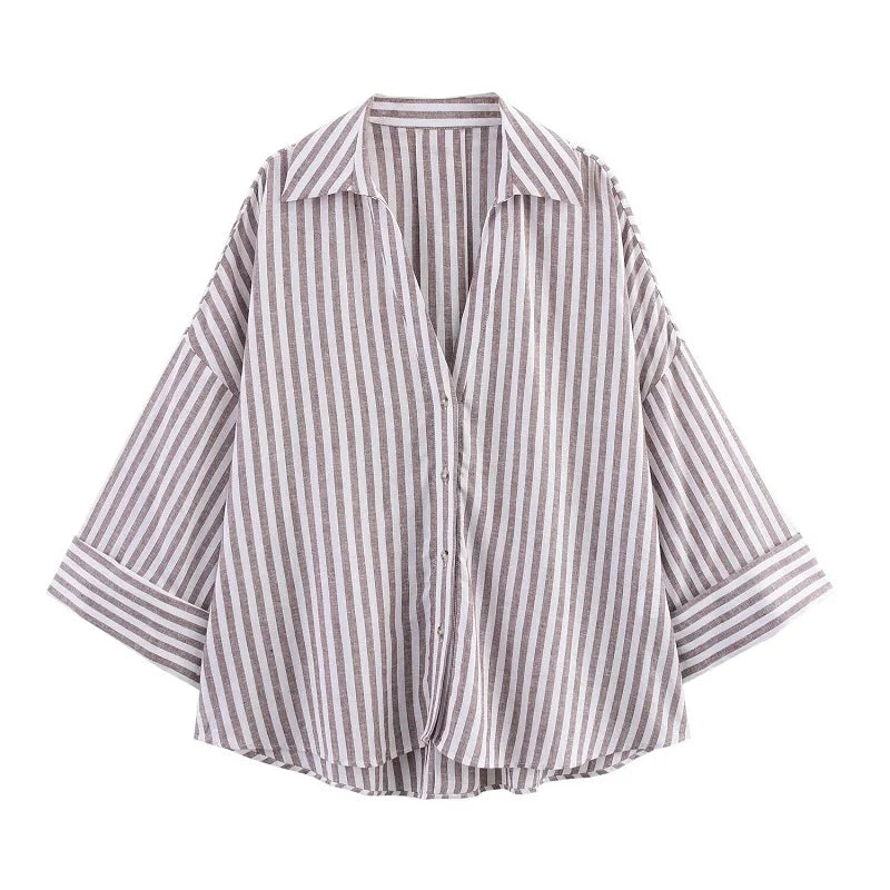 MUJER Women's Shirts Striped Oversize Shirts for Women Wide Sleeve Casual Shirts and Blouses Woman White Summer Loose Tops Woman.