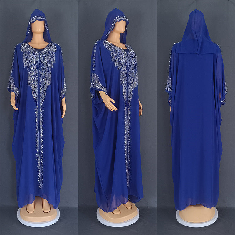 Eid Muslim Dress for Women Hooded Abaya 2 Piece Set Diamond Jalabiya Morocco Party Dresses Dubai Abayas Kaftan Vestido Long Robe.