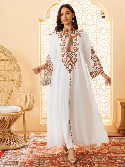 Ramadan Muslimische Damen bestickte lose Abaya-Kleider für Frauen Gala Marokko Dubai Eleganter lässiger Kaftan.