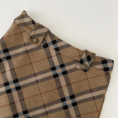 Women's Autumn Winter Vintage Plaid Short Skirt Lady Streetwear High Waist Wool&blend Mini Skirt.