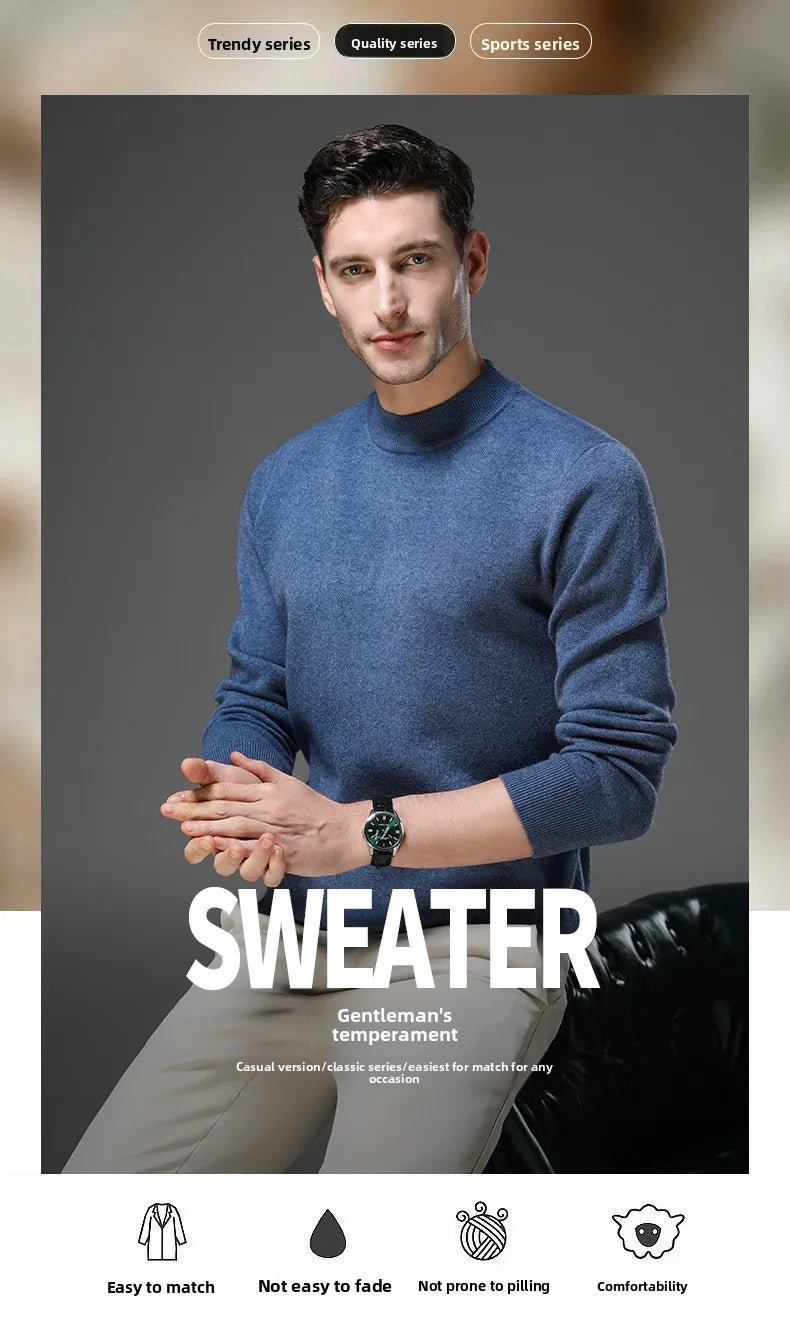 High End Anti-pilling Thick New Fashion Brand Casual Knit Pullover Sweater Half Turtleneck Mens Jumper Designer Clothing.