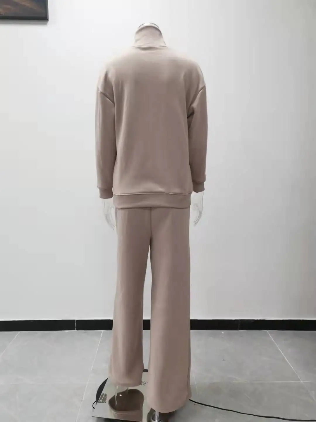 Autumn and Winter Women's New Knitted Fashion Casual Suit Two-piece High-neck Long-sleeved Top + Drawstring Wide-leg Pants Y2k.