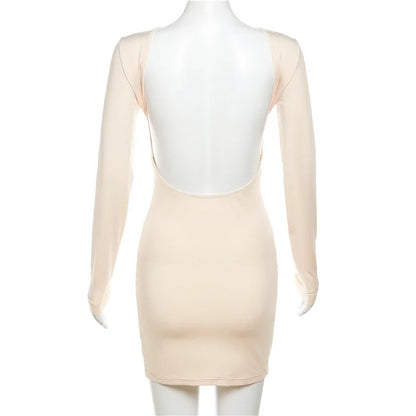 Zahlung Casual Mini Kleid Frauen Prägnante Klassische Backless Volle Hülse O-ansatz Grundlegende Weibliche Bodycon Straße Kleidung
