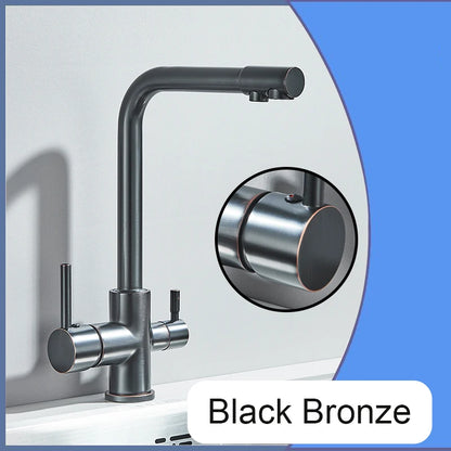 Balck Kitchen Filtered Faucet Brass Purifier Faucet Dual Sprayer Drinking Water Beige with Dot Vessel Sink Mixer Tap Torneira