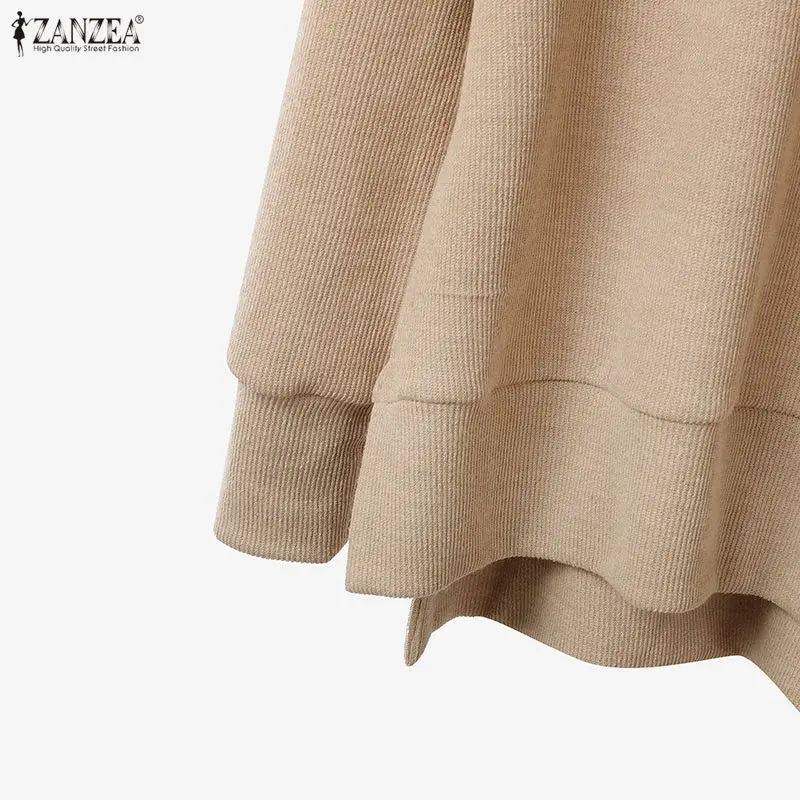 ZANZEA Gestrickte 2-teilige Hosen-Sets für Damen, lässig, lockerer Rollkragen, Langarm-Pullover und Hosenanzüge mit weitem Bein, tägliche Outfits