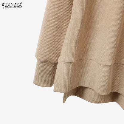 ZANZEA Gestrickte 2-teilige Hosen-Sets für Damen, lässig, lockerer Rollkragen, Langarm-Pullover und Hosenanzüge mit weitem Bein, tägliche Outfits