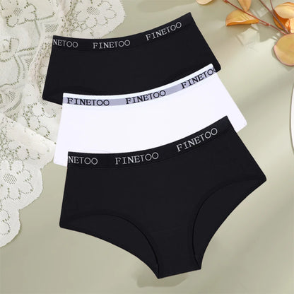 FINETOO 3Pcs Cotton Letter Belt Underwear Women's Panties Sexy Breathable Low Waist Briefs Female Stretch Comfortable Lingerie