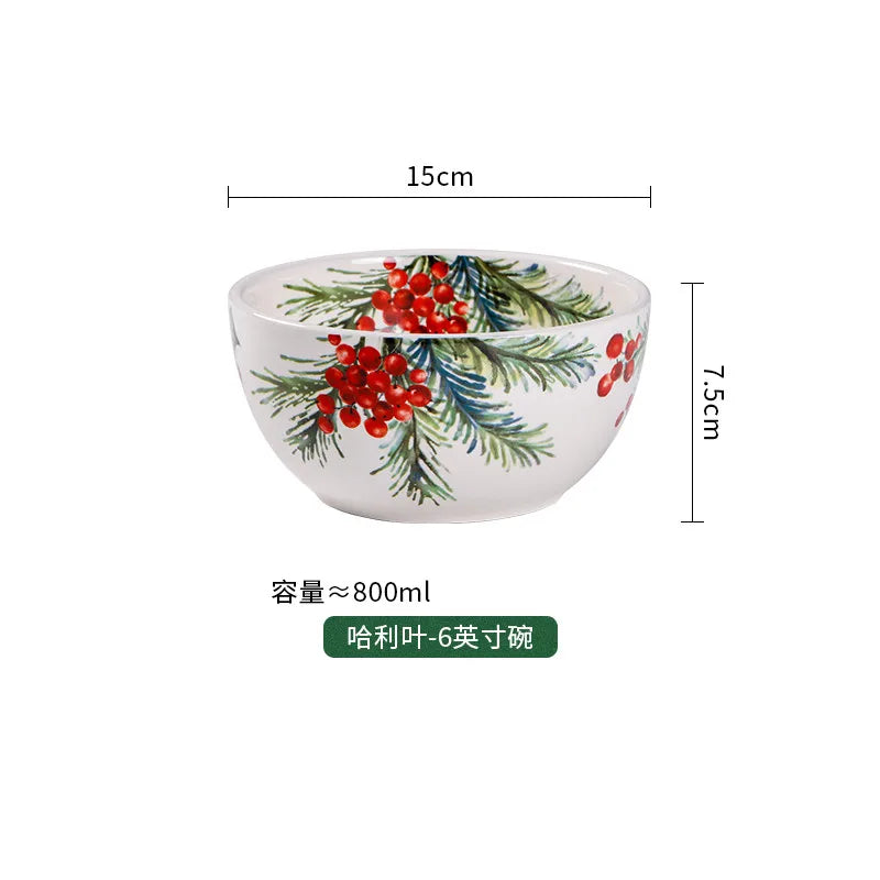 1PC Creative Kitchen Ceramic Plates Exquisite Christmas Tableware Steak Pasta Salad Plates High-quality Ceramic Dinner Plates.
