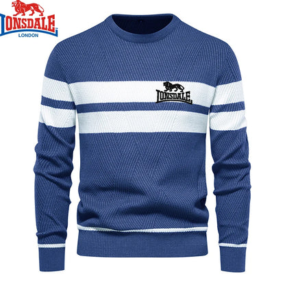 Embroidered LONSDALE Mens Boys Winter Stripe Sweater Thick Warm Pullovers Men's O-neck Basic Casual Slim Comfortable Sweaters.
