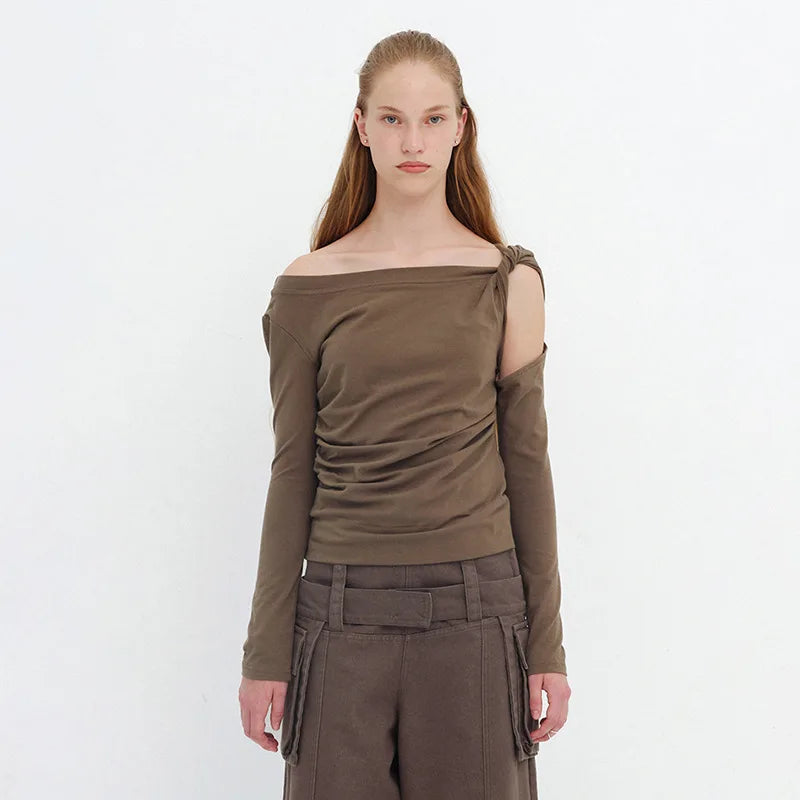 PixieKiki Twisted Hollow Out Off Shoulder Long Sleeve Tops 2000s Clothes Y2k Asymmetrical T Shirts for Woman P85-BE15.