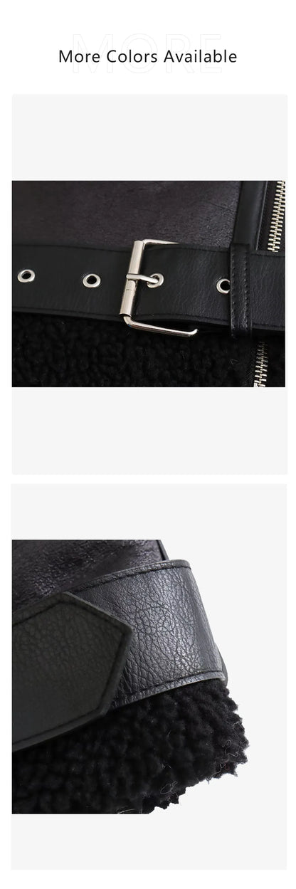 2023 Autumn/Winter New Women's Wear New Fashion Casual Loose Versatile Leather and Fur One Piece Jacket Coat.