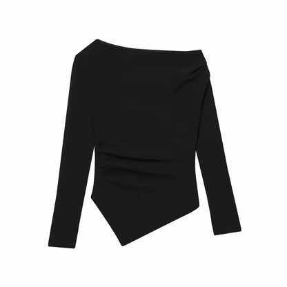 Asymmetric Short Top Woman Long SleevesTops Women Elastic Corset Top Female Streetwear Casual T-shirts Tops.