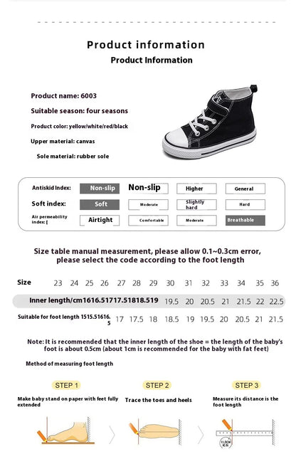 Children Canvas Shoes High-Top Boys and Girls Shoes White Board Shoes Small White Shoes New Kindergarten Baby Cloth Shoes.