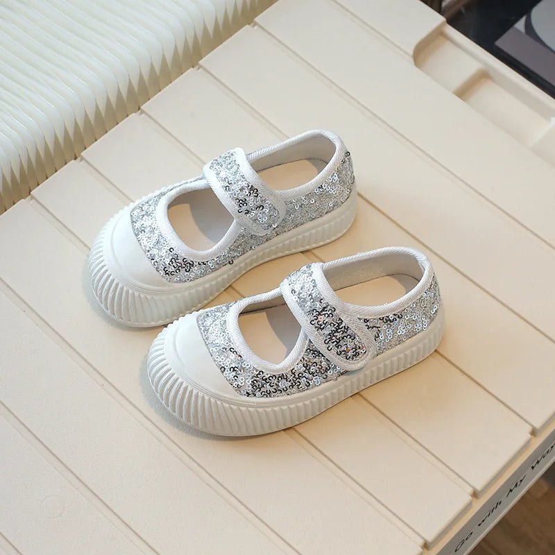 New Girl Princess Canvas Shoes Fashion Luxury Sequins Children Causal Shoes Breathable Kids Glitter Mary Jane Shoes Thick Bottom