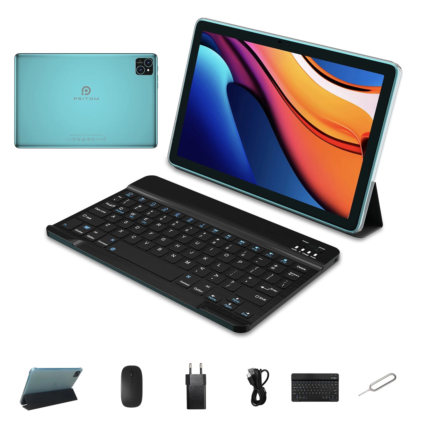 PRITOM Android 14 Tablet 10.1 Inch, 8GB(4+4 Expand) RAM + 128GB ROM, Octa Core, 5G WiFi, with Keyboard, Mouse, Case.