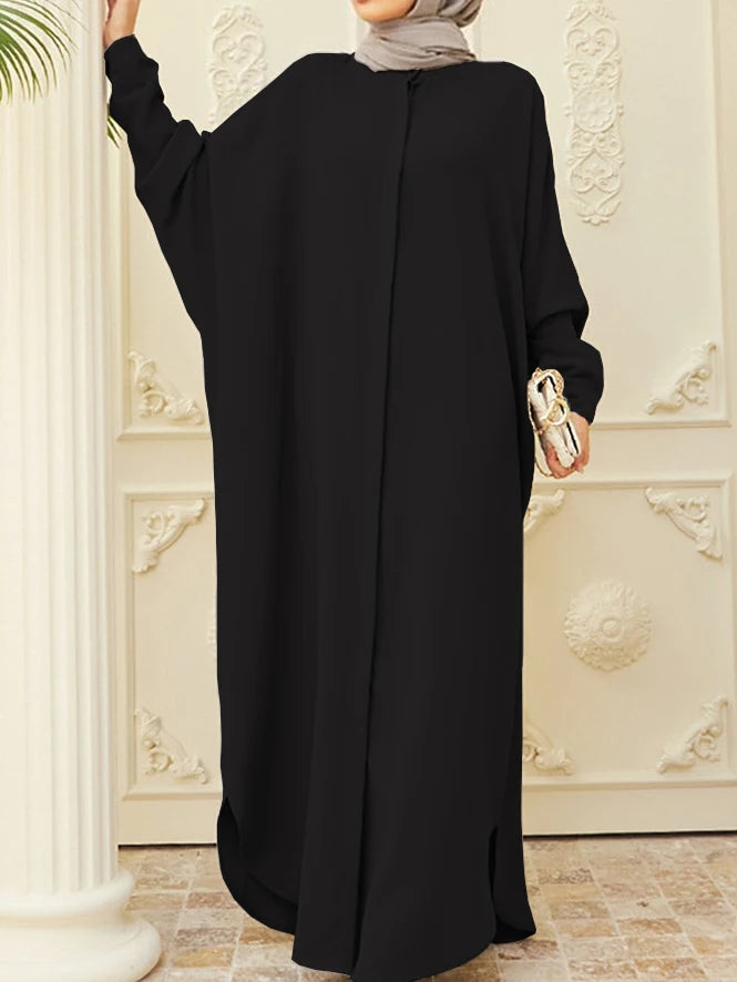 kebaya Ramadan Solid Batwing Sleeve Kaftan Abaya, Elegant Loose Split Maxi Length Dress, Women's Clothing.
