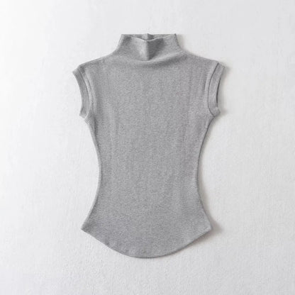 Women Summer Sexy Turtleneck Sleeveless T-Shirts Tops Solid Slim Fit Pullovers Causal Tees Shirts Female Streetwear Basics Tees.