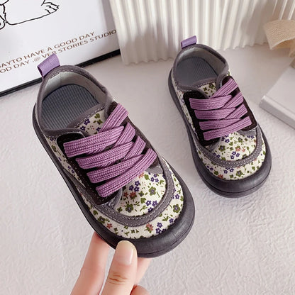 Children Fashion Versatile Soft Canvas Shoes Floral Print Casual Kids Shoes Drop Shipping Lace-up 2023 Spring New for Boys Flats.
