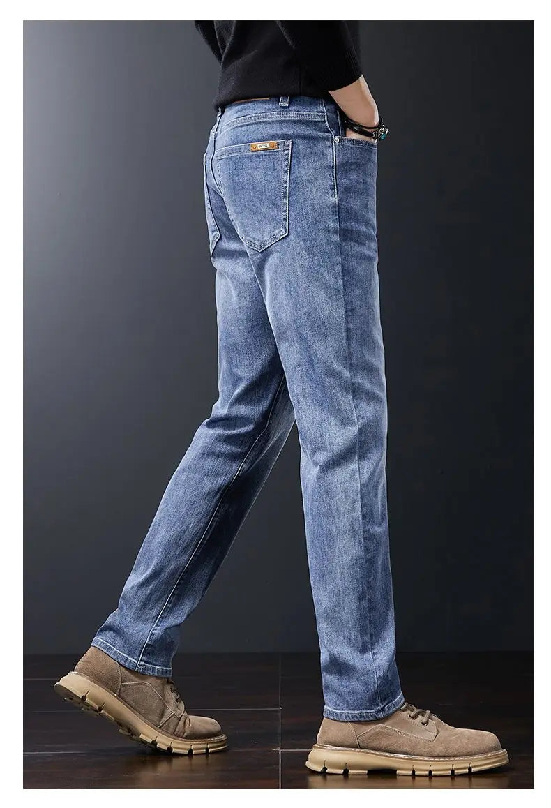 2025 Casual Jeans Young Men's Korean Style Business Straight Jeans Stretch Denim Pants Trousers Slim Fit Classic Cowboys Jeans.