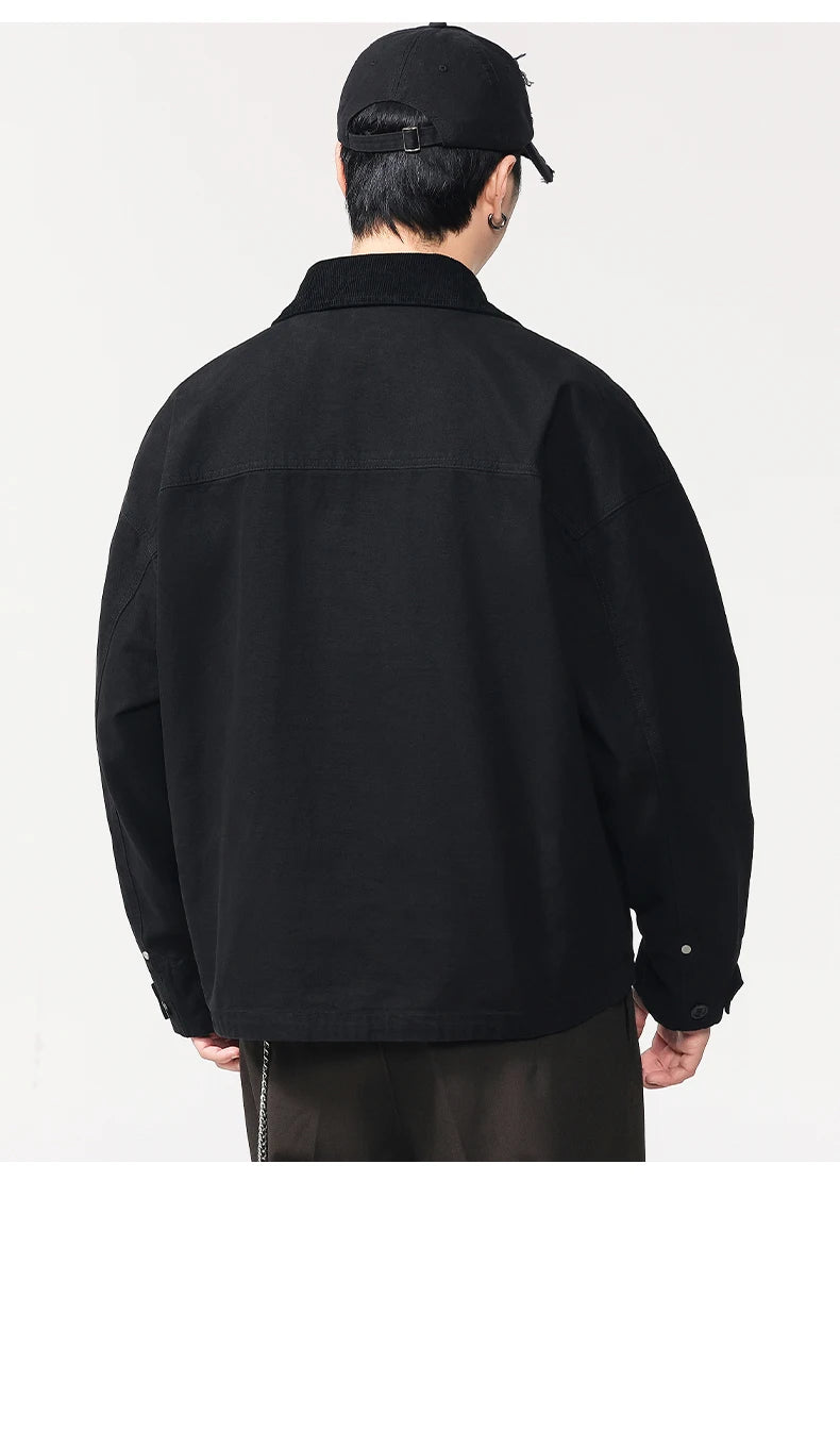 Men Washed Cotton Metal Buckle Streetwear Vintage Loose Casual Short Bomber Cargo Jacket Couple Spring Autumn Coat Outerwear.