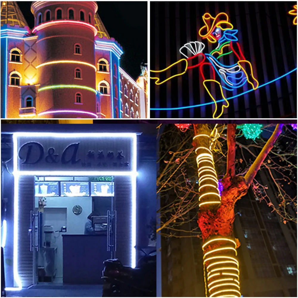 220V Neon LED Strip Light 360 Degree Round Tube Red/Green/Blue/Warm White Flexible Rope 120Leds/m Waterproof EU Plug Home Decor.